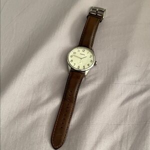 Fossil Silver Dial with Brown Leather Watch